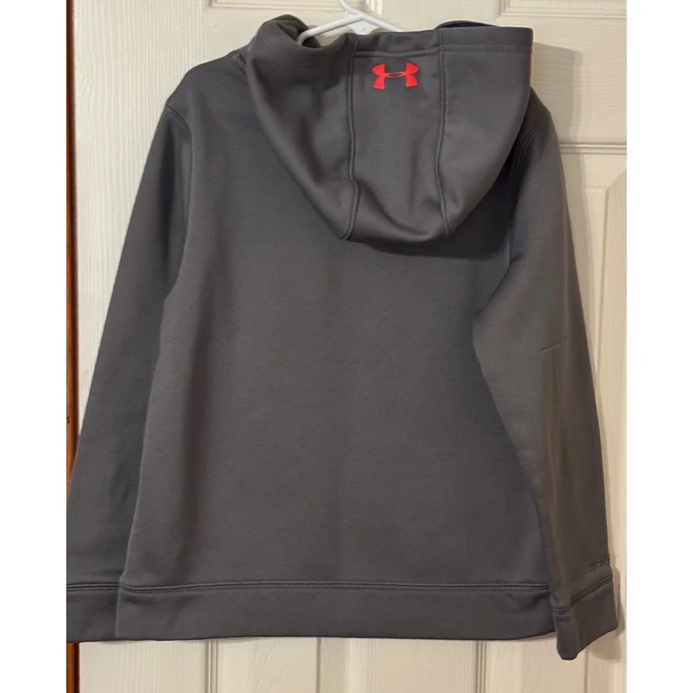 Under Armour Kids Gray Hoodie Youth Small Orange Logo‎ Pullover Sweatshirt NOTE!